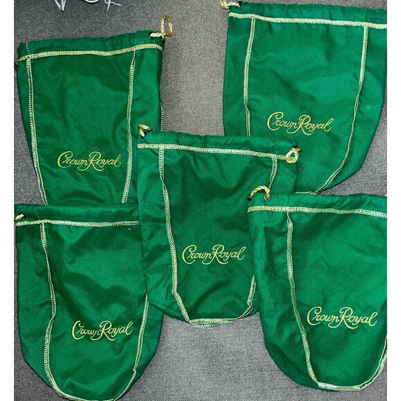 CROWN ROYAL BAG GREEN 9" WITH DRAW STRING Lot of 5 - Picture 1 of 3